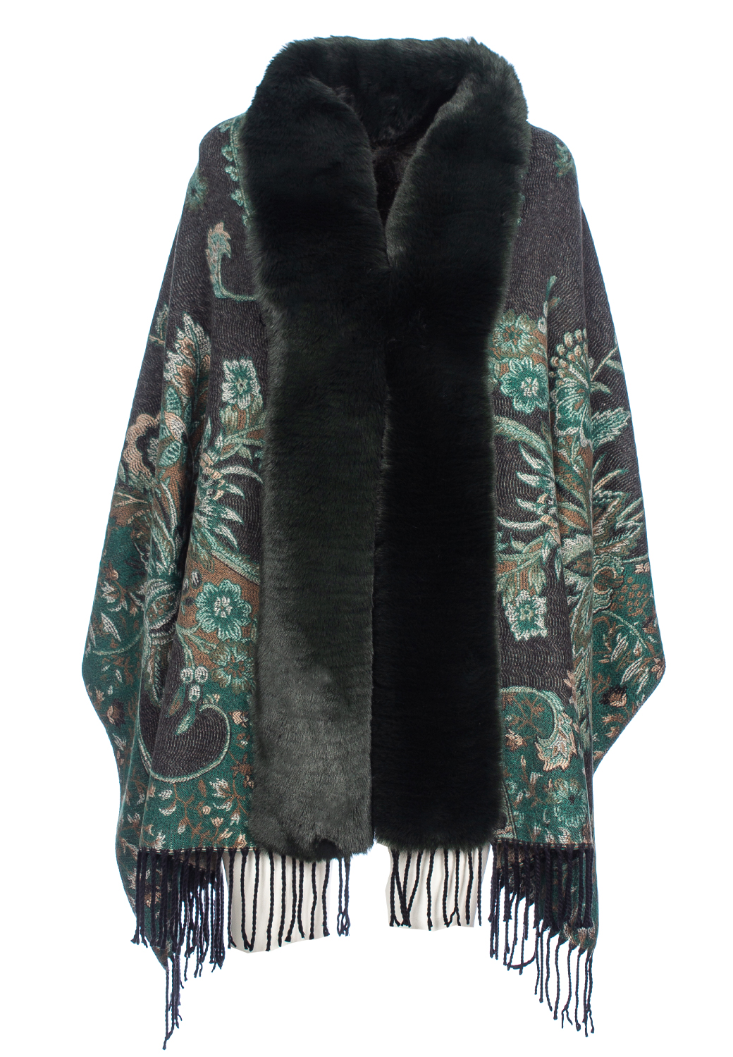 MANTELLA JACQUARD DIS. CASHMERE BORDO PELLICCIA SINTETICA 100%VI MADE IN PRC 